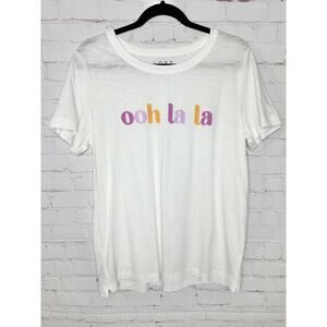LOFT White Ooh La La Graphic Tshirt Womens Large Pink Orange